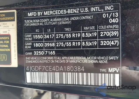2013 Mercedes-Benz Gl 450 4Matic from USA, damaged, VIN 4JGDF7CE4DA180384